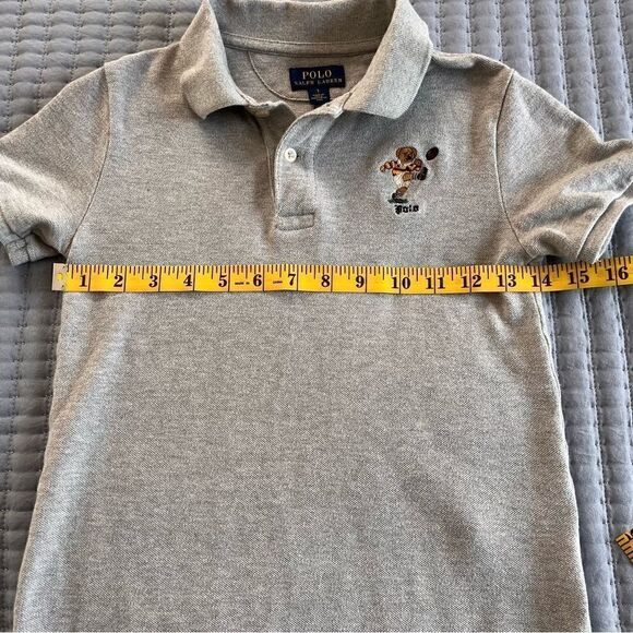Polo Ralph Lauren Grey Two Button Polo w/ Polo Bear Kicking Rugby Ball Size 7 - Picture 10 of 10